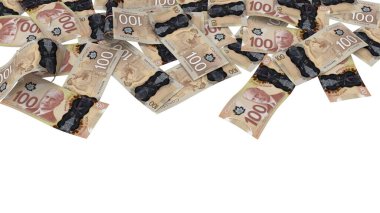 Kanada 100 Dolarlık Toprak Ödeme Bankası Notu, yüksek kalite para birimi finans, eğitim, 3D modelleme, hisse senedi. Kaynaklar ve küresel parasal kimlik ve değer.