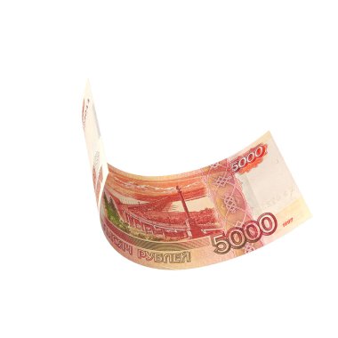 Rusya 5000 Ruble Düşen Parasal Değer, yüksek kaliteli para birimi banknotu finans, eğitim, 3D modelleme, hisse senedi. Kaynaklar ve küresel parasal kimlik ve değer.