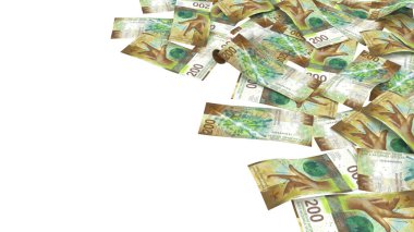 İsviçre 200 Frangı Yığın Yatırım Notları, yüksek kalite para birimi finans, eğitim, 3D modelleme, hisse senedi. Kaynaklar ve küresel parasal kimlik ve değer.