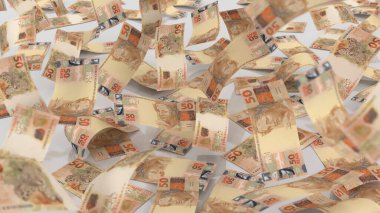 Brezilya 50 Reais Döviz Defteri Lots, yüksek kalite para birimi finans, eğitim, 3D modelleme, hisse senedi. Kaynaklar ve küresel parasal kimlik ve değer.