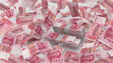 Çin 100 Yuan Para Birimi Düşüşü, yüksek kalite para birimi finans, eğitim, 3D modelleme, hisse senedi. Kaynaklar ve küresel parasal kimlik ve değer.