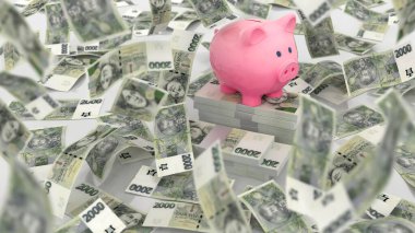 CZECH Koruna 2000 Para Notu Piggy Bank, yüksek kalite para birimi finans, eğitim, 3D modelleme, hisse senedi. Kaynaklar ve küresel parasal kimlik ve değer.