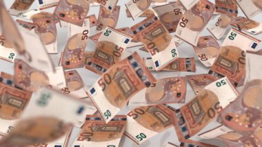 Euro 50 Para Düşüşü, yüksek kalite para birimi finans, eğitim, 3D modelleme, hisse senedi. Kaynaklar ve küresel parasal kimlik ve değer.