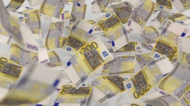 Euro 200 Para Düşüşü, yüksek kalite para birimi finans, eğitim, 3D modelleme, hisse senedi. Kaynaklar ve küresel parasal kimlik ve değer.