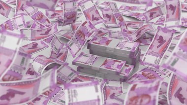 Hindistan 2000 Rupi Para Düşüşü, yüksek kalite para birimi finans, eğitim, 3D modelleme, hisse senedi. Kaynaklar ve küresel parasal kimlik ve değer.