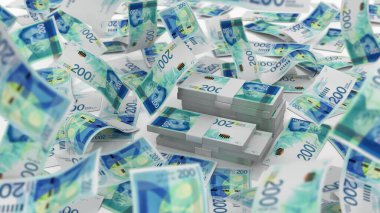 İsrail 200 Şekel Para Birimi Düşüşü, yüksek kalite para birimi finans, eğitim, 3D modelleme, hisse senedi. Kaynaklar ve küresel parasal kimlik ve değer.