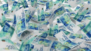 İsrail 200 Şekel Para Notları Lots, yüksek kalite para birimi finans, eğitim, 3D modelleme, hisse senedi. Kaynaklar ve küresel parasal kimlik ve değer.