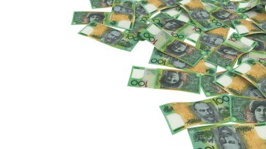 Avustralya 100 Dolarlık Yığın Yatırım Notları, yüksek kalite para birimi finans, eğitim, 3D modelleme, hisse senedi. Kaynaklar ve küresel parasal kimlik ve değer.