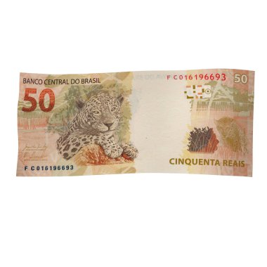 Brezilya 50 Reais Düşen Ticaret Borsası, yüksek kalite para birimi finans, eğitim, 3D modelleme, hisse senedi. Kaynaklar ve küresel parasal kimlik ve değer.