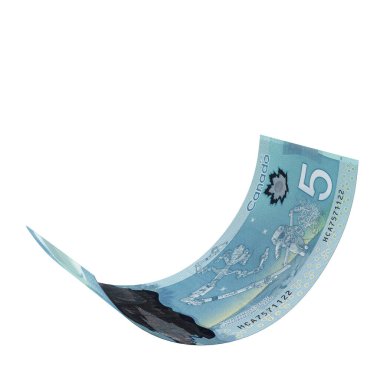 Kanada 5 Dolarlık Düşen Gelir Akımı, yüksek kalite para birimi finans, eğitim, 3D modelleme, hisse senedi. Kaynaklar ve küresel parasal kimlik ve değer.