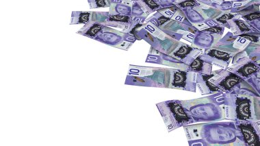 Kanada 10 Dolarlık Yığın Yatırım Notları, yüksek kalite para birimi finans, eğitim, 3D modelleme, hisse senedi. Kaynaklar ve küresel parasal kimlik ve değer.