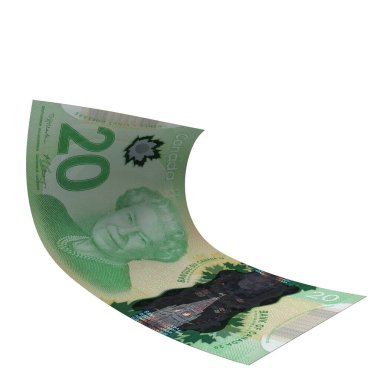 Kanada 20 Dolar Düşme Borsası, yüksek kalite para birimi finans, eğitim, 3D modelleme, hisse senedi. Kaynaklar ve küresel parasal kimlik ve değer.