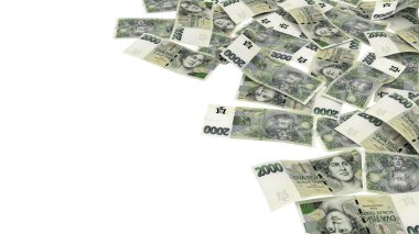 CZECH Koruna 2000 Pile Ground Investment Notları, yüksek kaliteli para birimi banknotu finans, eğitim, 3D modelleme, hisse senedi. Kaynaklar ve küresel parasal kimlik ve değer.