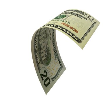 Amerika Birleşik Devletleri 20 Dolar Düşen Finans Notu, yüksek kalite para birimi finans, eğitim, 3D modelleme, hisse senedi. Kaynaklar ve küresel parasal kimlik ve değer.