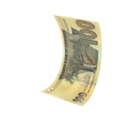 Zimbabwe 100 Dolar Düşen Nakit Akışı, yüksek kalite para birimi finans, eğitim, 3D modelleme, hisse senedi. Kaynaklar ve küresel parasal kimlik ve değer.
