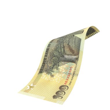 Zimbabwe 100 Dolar Düşen Para Pazarı, yüksek kaliteli para birimi finans, eğitim, 3D modelleme, hisse senedi. Kaynaklar ve küresel parasal kimlik ve değer.