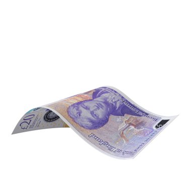 İngiltere 20 Pound Düşen Ödeme Bankası Notu, yüksek kalite para birimi finans, eğitim, 3D modelleme, hisse senedi. Kaynaklar ve küresel parasal kimlik ve değer.