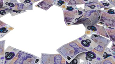 İngiltere 20 Pound Pound Pound Financial Traaction, yüksek kalite para birimi finans, eğitim, 3D modelleme, hisse senedi. Kaynaklar ve küresel parasal kimlik ve değer.