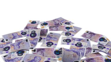 İngiltere 20 Pound Pound Ground Payment Bank Note, yüksek kalite para birimi finans, eğitim, 3D modelleme, hisse senedi. Kaynaklar ve küresel parasal kimlik ve değer.