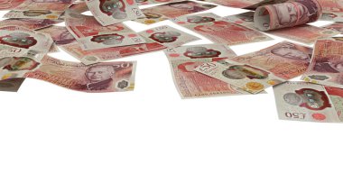 İngiltere 50 Pound Zemin Servet Gösterimi, yüksek kalite para birimi finans, eğitim, 3D modelleme, hisse senedi. Kaynaklar ve küresel parasal kimlik ve değer.