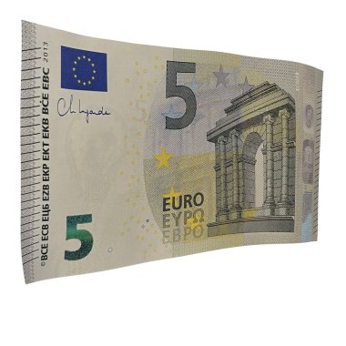 Euro 5 Düşen Banka Mevduatı, yüksek kalite para birimi finans, eğitim, 3D modelleme, hisse senedi. Kaynaklar ve küresel parasal kimlik ve değer.