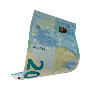 Euro 20 Düşen Yatırım Notları, yüksek kaliteli para birimi finans, eğitim, 3D modelleme, hisse senedi. Kaynaklar ve küresel parasal kimlik ve değer.