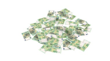 Euro 100 Pile Ground Banknote, yüksek kalite para birimi finans, eğitim, 3D modelleme, hisse senedi. Kaynaklar ve küresel parasal kimlik ve değer.