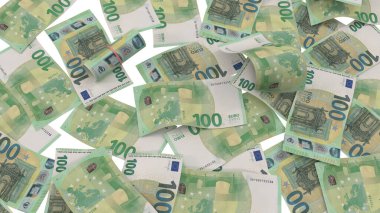 Euro 100 Pile Ground Finans, yüksek kalite para birimi finans, eğitim, 3D modelleme, hisse senedi. Kaynaklar ve küresel parasal kimlik ve değer.