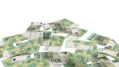 Euro 100 Pile Ground Ödeme Bankası Notu, yüksek kalite para birimi finans, eğitim, 3D modelleme, hisse senedi. Kaynaklar ve küresel parasal kimlik ve değer.