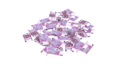 Euro 500 Pile Ground Banknote, yüksek kalite para birimi finans, eğitim, 3D modelleme, hisse senedi. Kaynaklar ve küresel parasal kimlik ve değer.