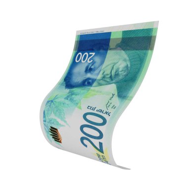 İsrail 200 Şekel Düşen Borsa Oranı, yüksek kalite para birimi finans, eğitim, 3D modelleme, hisse senedi. Kaynaklar ve küresel parasal kimlik ve değer.