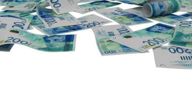 İsrail 200 Shekels Zemin Zenginlik Sermayesi, yüksek kalite para birimi finans, eğitim, 3D modelleme, hisse senedi. Kaynaklar ve küresel parasal kimlik ve değer.