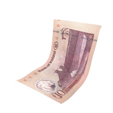 Kuzey İrlanda 10 Pound Düşen Para Finans, yüksek kalite para birimi finansmanı, eğitim, 3D modelleme, hisse senedi. Kaynaklar ve küresel parasal kimlik ve değer.