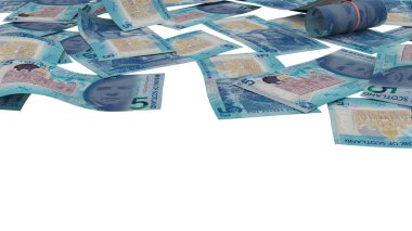 İskoçya 5 Pound Toprak Servet Gösterimi, yüksek kalite para birimi finans, eğitim, 3D modelleme, hisse senedi. Kaynaklar ve küresel parasal kimlik ve değer.