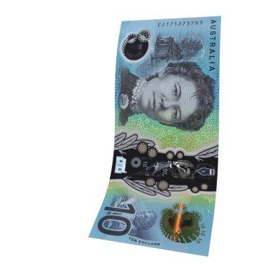Avustralya 10 Dolarlık Düşen Zenginlik Gösterimi, yüksek kaliteli para birimi finans, eğitim, 3D modelleme, hisse senedi. Kaynaklar ve küresel parasal kimlik ve değer.