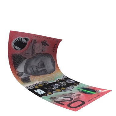 Avustralya 20 Dolar Düşen Borsa Oranı, yüksek kalite para birimi finans, eğitim, 3D modelleme, hisse senedi. Kaynaklar ve küresel parasal kimlik ve değer.