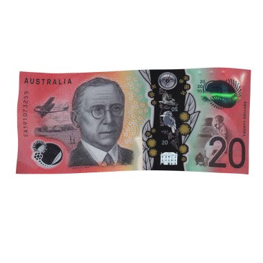 Avustralya 20 Dolarlık Düşen Ticaret Borsası, yüksek kaliteli para birimi finans, eğitim, 3D modelleme, hisse senedi. Kaynaklar ve küresel parasal kimlik ve değer.