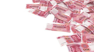 Çin 100 Yuan Yığın Yatırım Notları, yüksek kalite para birimi finans, eğitim, 3D modelleme, hisse senedi. Kaynaklar ve küresel parasal kimlik ve değer.