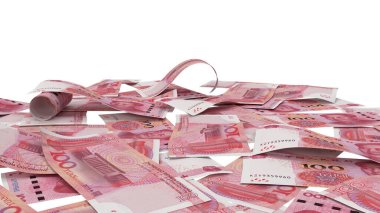 Çin 100 Yuan Zemin Zenginlik Gösterimi, yüksek kalite para birimi finans, eğitim, 3D modelleme, hisse senedi. Kaynaklar ve küresel parasal kimlik ve değer.