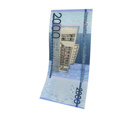 Dominik 2000 Pezosu Düşen Kâğıt Para, yüksek kaliteli para birimi finans, eğitim, 3D modelleme, hisse senedi. Kaynaklar ve küresel parasal kimlik ve değer.