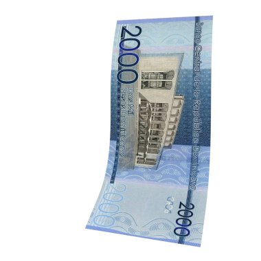 Dominik 2000 Pezosu Düşen Zenginlik Gösterimi, yüksek kalite para birimi finans, eğitim, 3D modelleme, hisse senedi. Kaynaklar ve küresel parasal kimlik ve değer.