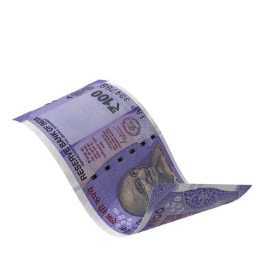 Hindistan 100 Rupi Düşen Finansal İşlem, yüksek kalite para birimi finans, eğitim, 3D modelleme, hisse senedi. Kaynaklar ve küresel parasal kimlik ve değer.