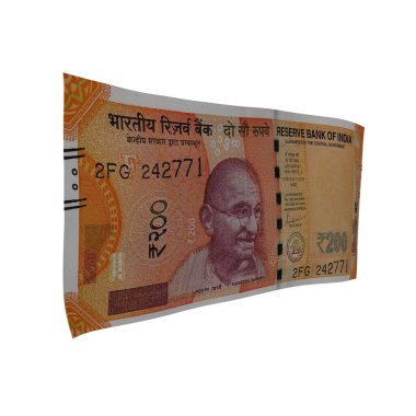 Hindistan 200 Rupi Düşen Para, yüksek kaliteli para birimi finans, eğitim, 3D modelleme, hisse senedi. Kaynaklar ve küresel parasal kimlik ve değer.