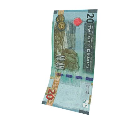 Ürdün 'de 20 Dinar Düşen Kâğıt Para, yüksek kaliteli para birimi finans, eğitim, 3D modelleme, hisse senedi. Kaynaklar ve küresel parasal kimlik ve değer.