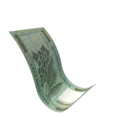 Lübnan 'da 100.000 Livres Düşen Banknotlar, yüksek kaliteli para birimi banknotu finans, eğitim, 3D modelleme, hisse senedi. Kaynaklar ve küresel parasal kimlik ve değer.