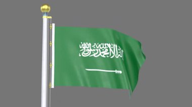 Suudi Arabistan Animasyon Bayrağı Kapanış Döngüsü, Ulusal Kimliği, Kültürü, Gururu ve Küresel Tanınmayı temsil eden Yüksek Kaliteli Gerçekçi 3D Görüntüleme.