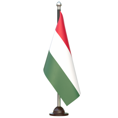 Macaristan Kumaş Ülke Bayrak Standı, Ulusal kimlik, kültür, gurur ve küresel tanınmayı temsil eden yüksek kaliteli 3D canlandırma.
