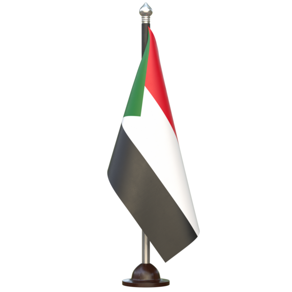 Sudan Kumaş Ülke Bayrak Standı, Ulusal kimlik, kültür, gurur ve küresel tanınmayı temsil eden yüksek kaliteli 3D canlandırma.
