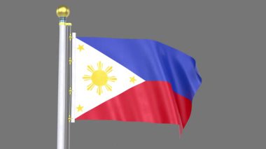 Filipinler Animasyon Bayrağı Kapanışı, Yüksek çözünürlüklü 3D görüntü döngüsü dijital olarak tasarlanmış bir nesne veya simgenin bayrağı, temiz beyaz veya katı renkli bir arkaplan üzerine sunulmuştur.