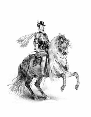 Beyaz kağıt üzerinde at ve binici eli kalem çizimi, detaylı çizim sanatı ile binicilik çizimi.